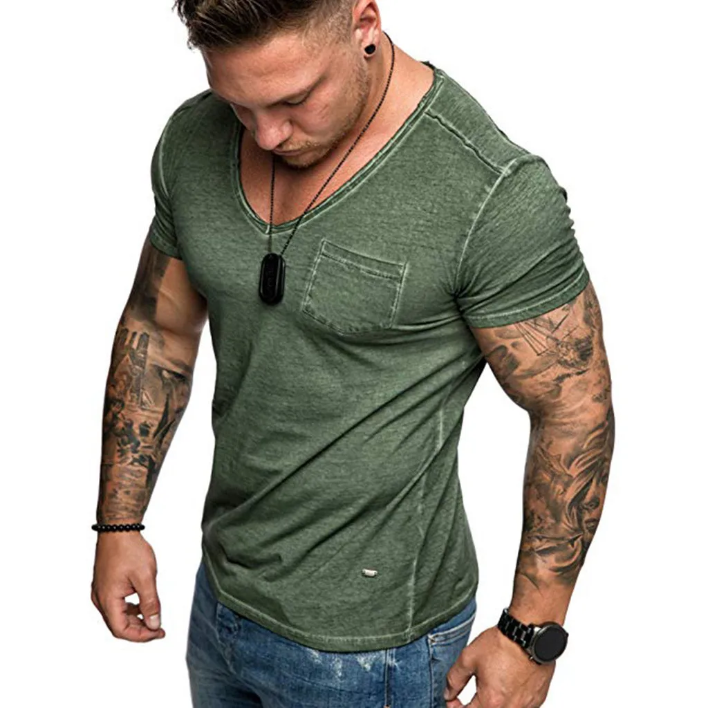 2019 Рубашка футболки мужские короткий рукав v образным вырезом s сплошной цвет