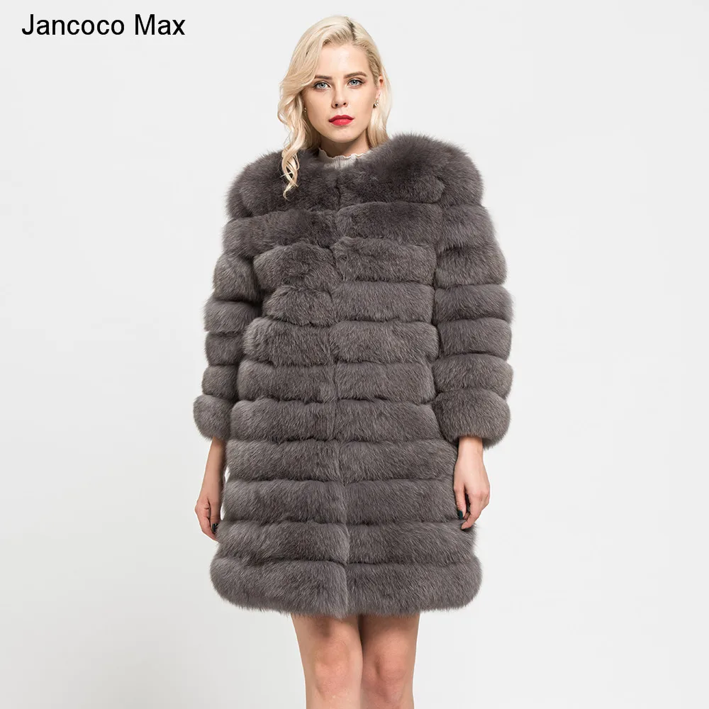 Jancoco Max 11 строк зимние теплые длинные пальто из натурального Лисьего меха женская верхняя одежда высокого качества натуральная Меховая куртка Верхняя одежда S7169