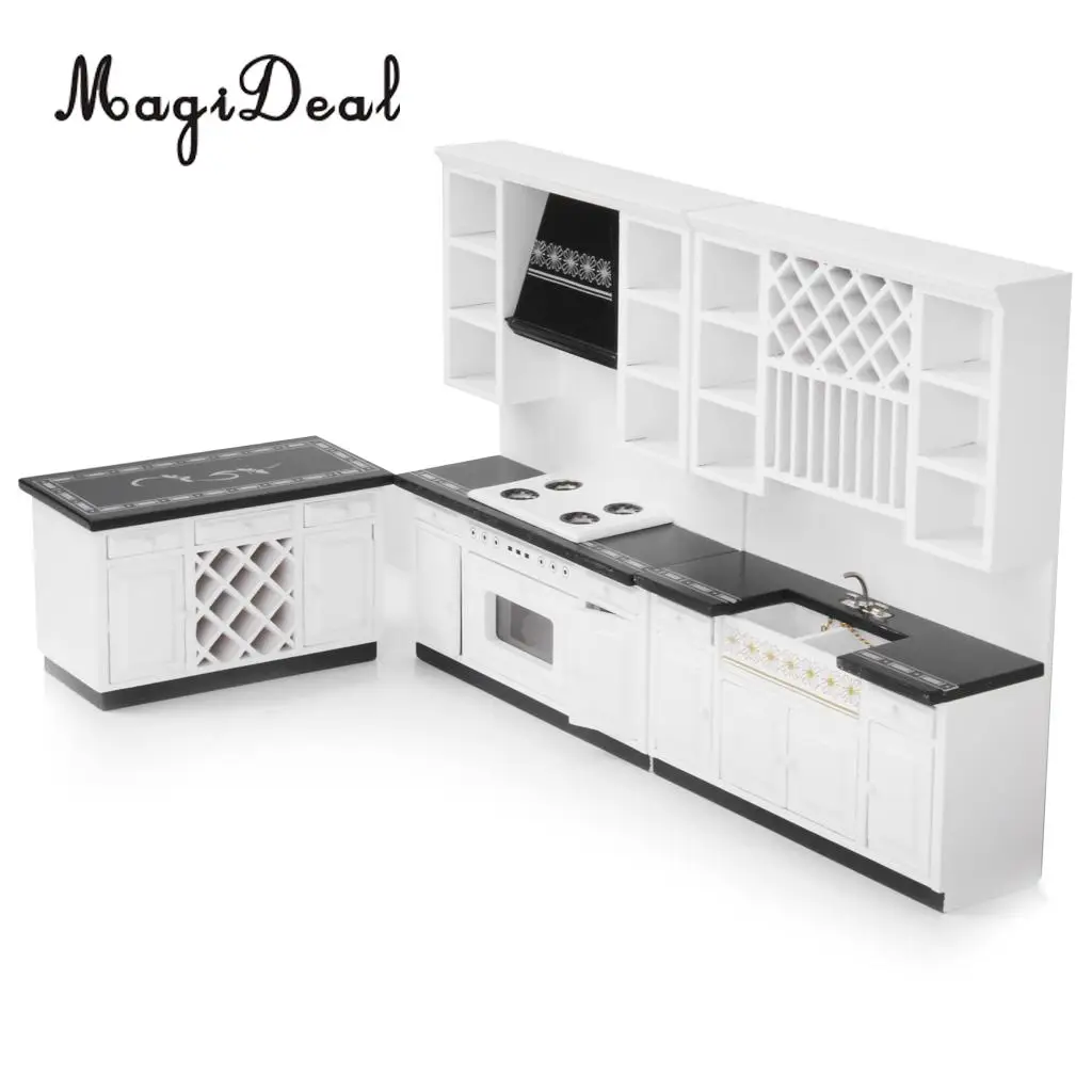 MagiDeal Лидер продаж 1/12 масштабная кукольная миниатюрная мебель деревянный Delxue кухонный набор Белый для ролевых игр игрушка лучший подарок