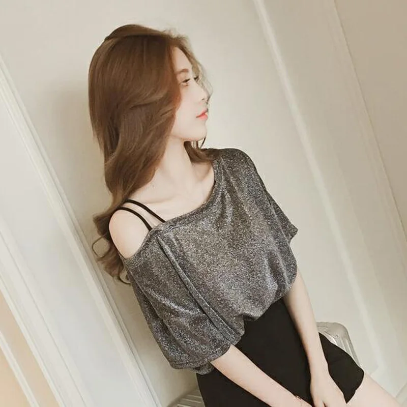 Женская футболка с открытыми плечами Повседневная Свободная коротким рукавом