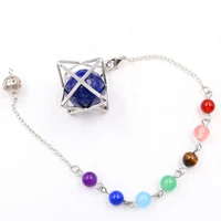 fyjs unique jewelry silver plated merkaba star point lapis lazuli round bead dowsing pendant