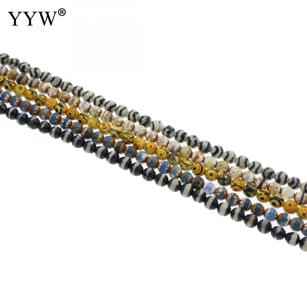 YYW 6 мм Тибетский черный белый Агаты дзи бусины круглый ограненный природный
