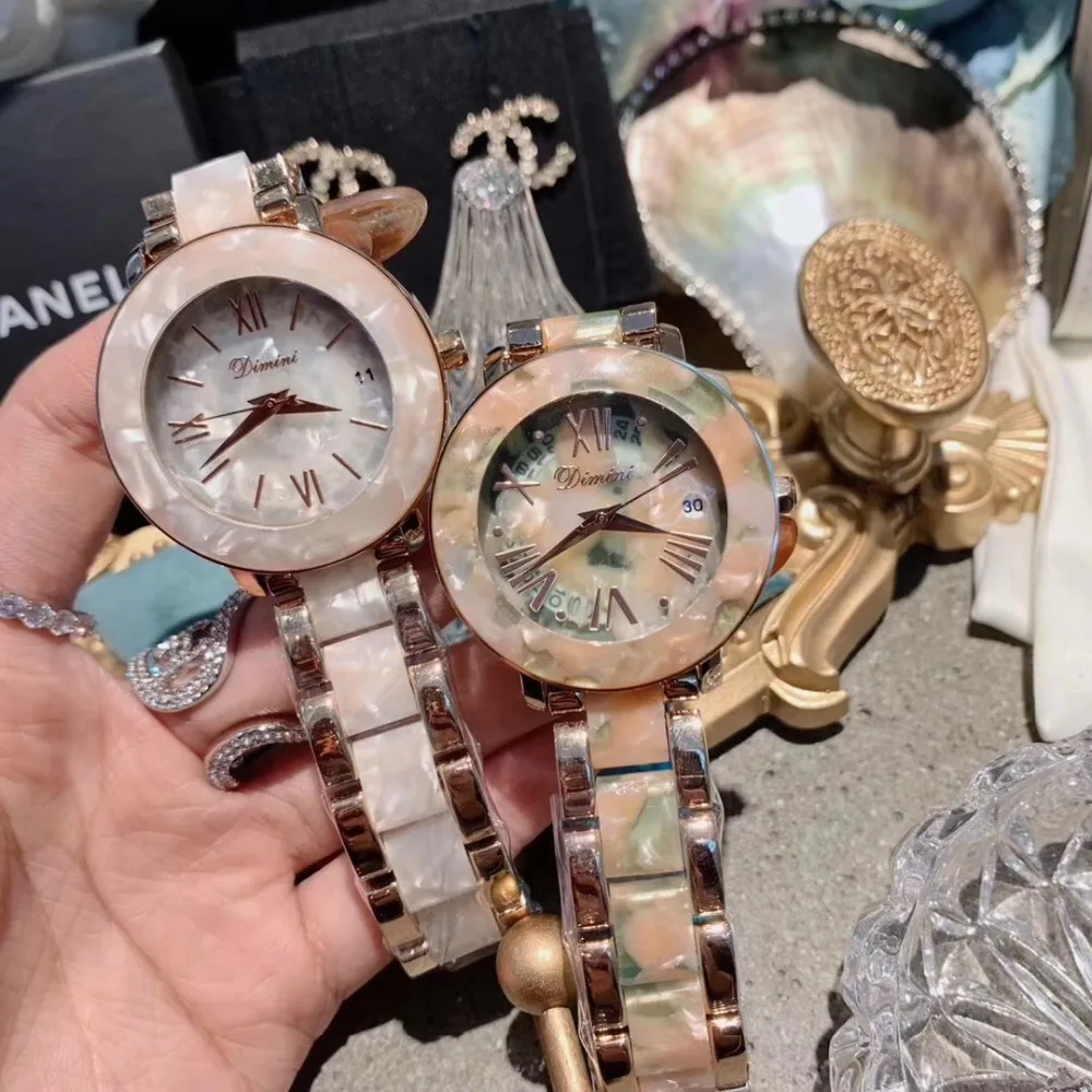 

Elegant White Floral Resin Watches for Women Fashion Business Dress Watches High Quality Plastic Bracelet Wrist watch Calendar