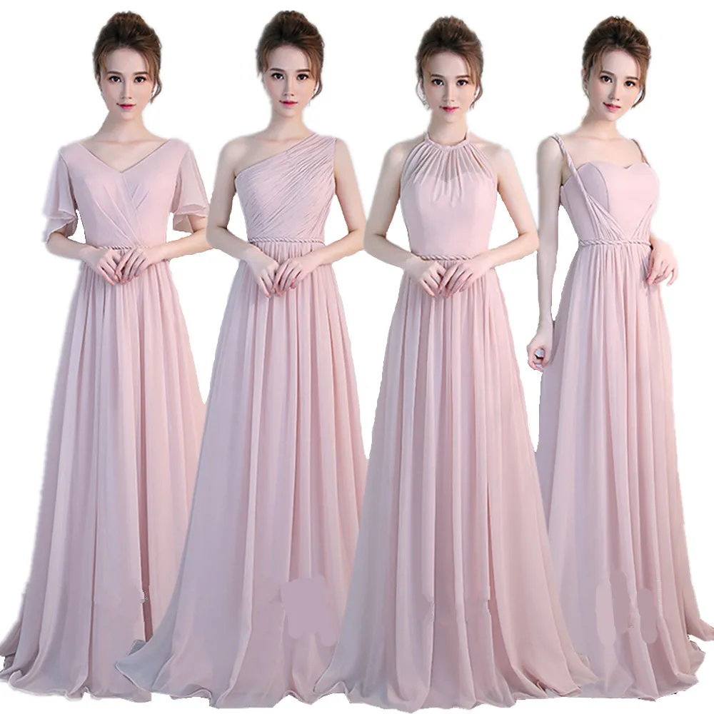 Длинное розовое платье подружки невесты новое плиссированное на одно плечо с