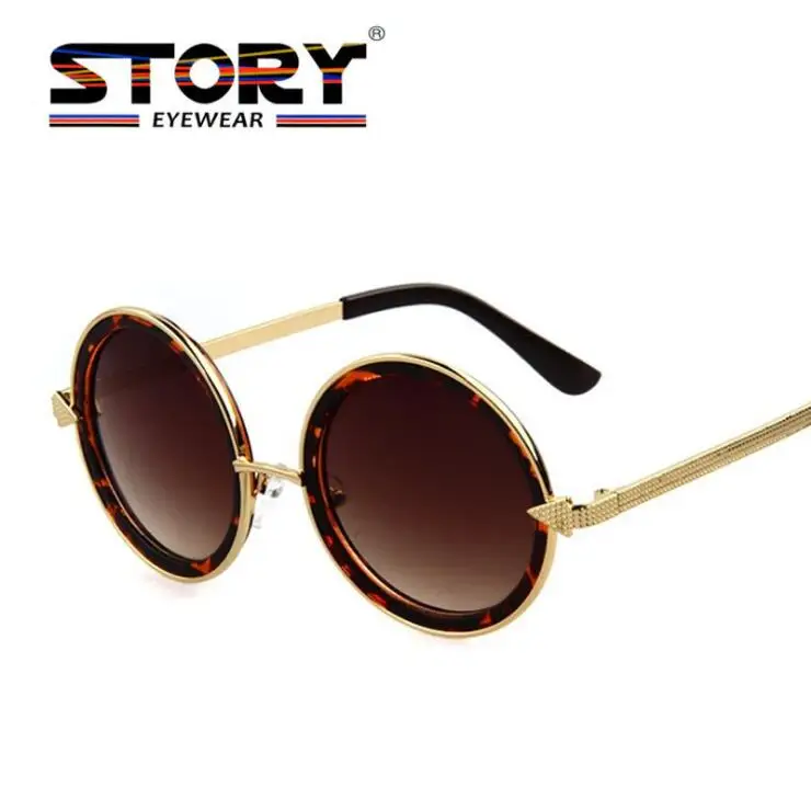 Для женщин ретро Sunglassess Брендовая дизайнерская обувь круглая рамка солнцезащитные очки Винтаж черный очки Мода UV400 очки - Цвет линз: C3