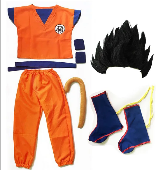 WU ALL BLACK WIG Костюм Dragon Ball Z, одежда Сон Гоку, маскарадные костюмы, Топ/штаны/пояс/хвост/корсаж/парик для взрослых и детей, рождественский подарок - Цвет: WU ALL BLACK WIG