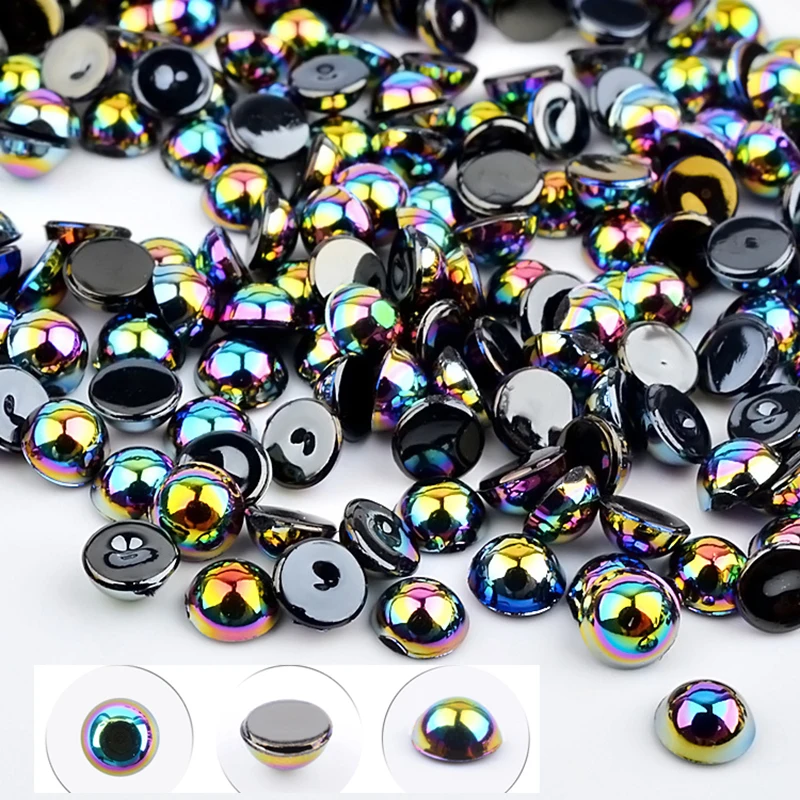 

MIOBLET 300pc Chameleon 3D Nail Rhinestone Black Pearl Bead 10g Semi-circle Flat Bottom DIY Manicure Accessories Nail Decoration