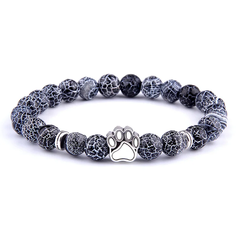 Vinswet Natural Beads Bracelet Men Dog Claw Weather Agates Women Couple Bangles Round Bead Charm Pulseira Mujer | Украшения и