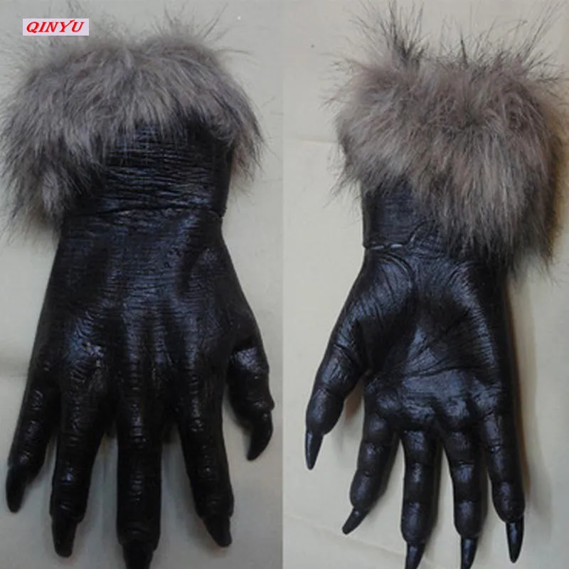 1 Pair 31*20cm Wolf Gloves Halloween Animal Werewolf Masquerade Cosplay Head Funny Props 6z | Дом и сад