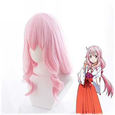 Only wig Аниме Tensei Shitara Slime Datta Ken Shuna Косплей Костюм волосы Япония аниме парики Длинные розовые волосы 80 см+ 1 пара рога головные уборы - Цвет: Only wig