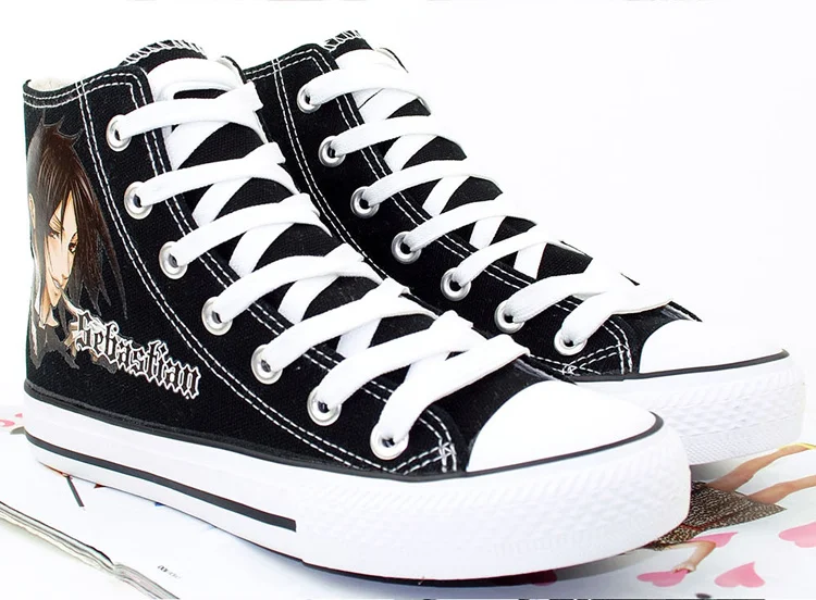 Черный Дворецкий Себастиан микаелис парусиновая обувь; Модные женские и мужские кроссовки на шнуровке; Повседневная обувь для езды на велосипеде с героями мультфильмов; обувь для костюмированной вечеринки