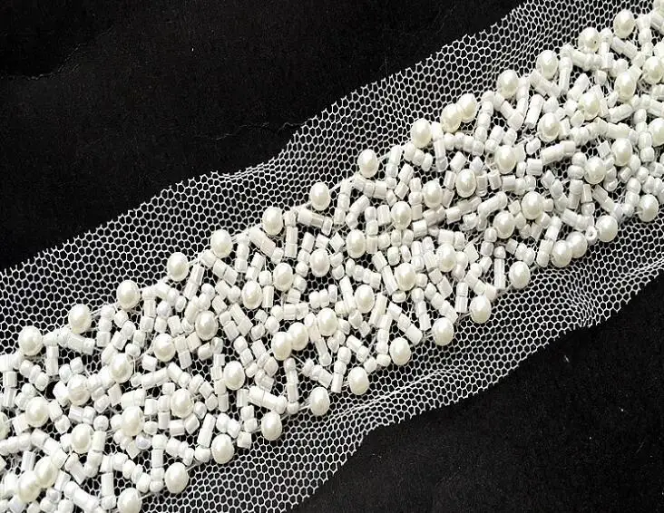 Слоновая кость 2 ярдов бисерная кружевная Лента отделка ткани DIY вышитое украшение воротника шнур для шитья свадебное платье пояс Кушак Свадебная лента - Цвет: Слоновая кость