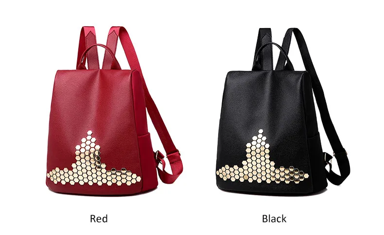 Винтаж Bagpack золото рюкзак с заклепками Для женщин, школьные рюкзаки для девочек-подростков, анти-кражи рюкзак для путешествий Mochila mujer