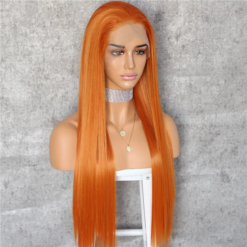 Оптовая продажа термостойкий парик BeautyTown оранжевого цвета 13x6 с большими - Фото №1
