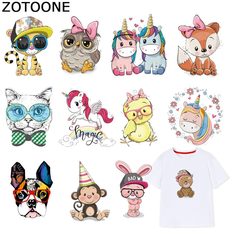 

ZOTOONE Cute Iron on Patches Cat Unicorn Animal Sticker Transfers for Clothes T-shirt Heat Transfer DIY Accessory Appliques F1