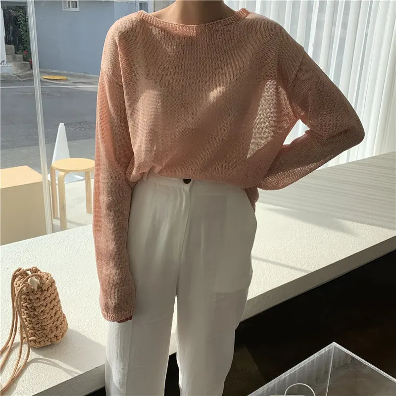 HziriP Gentle Women New Sunscreen Light Chic 2019 Autumn Thin Retro Full-Sleeved Solid Sweater Pullovers Simple Knitted | Женская одежда