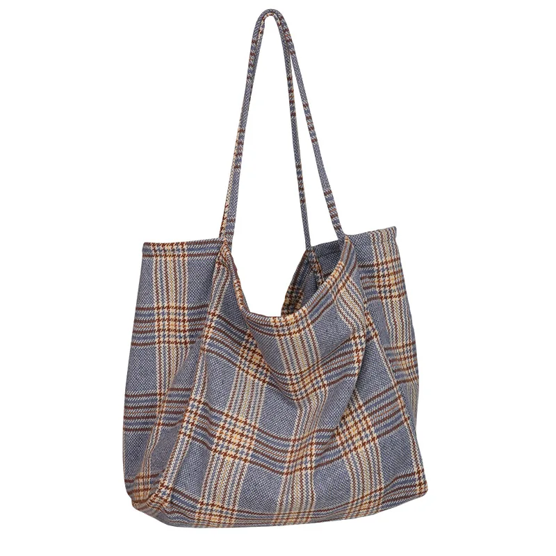 Blue Plaid Женские шерстяные холщовые сумки с шотландским узором винтажные клетчатые женские большие вместительные сумки-тоут Женские повседневные сумки через плечо - Цвет: Blue Plaid