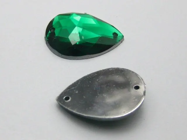 

100 зеленые акриловые пуговицы с плоской задней стороной и каплевидными стразами, 18 мм, Пришивные бусины