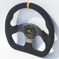 d shape car racing steering wheel 325mm street steering wheel suede with yellow stripe game play steering wheel
