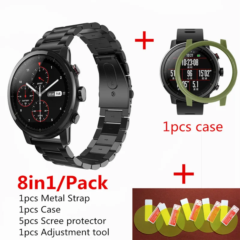 black 6 8В1 смарт-ремешок Huami Amazfit Stratos 2 Rhythm для спортивных часов+ 1 Защитная крышка+ 5 Защитная пленка Amazfit 2 - Цвет: black 6