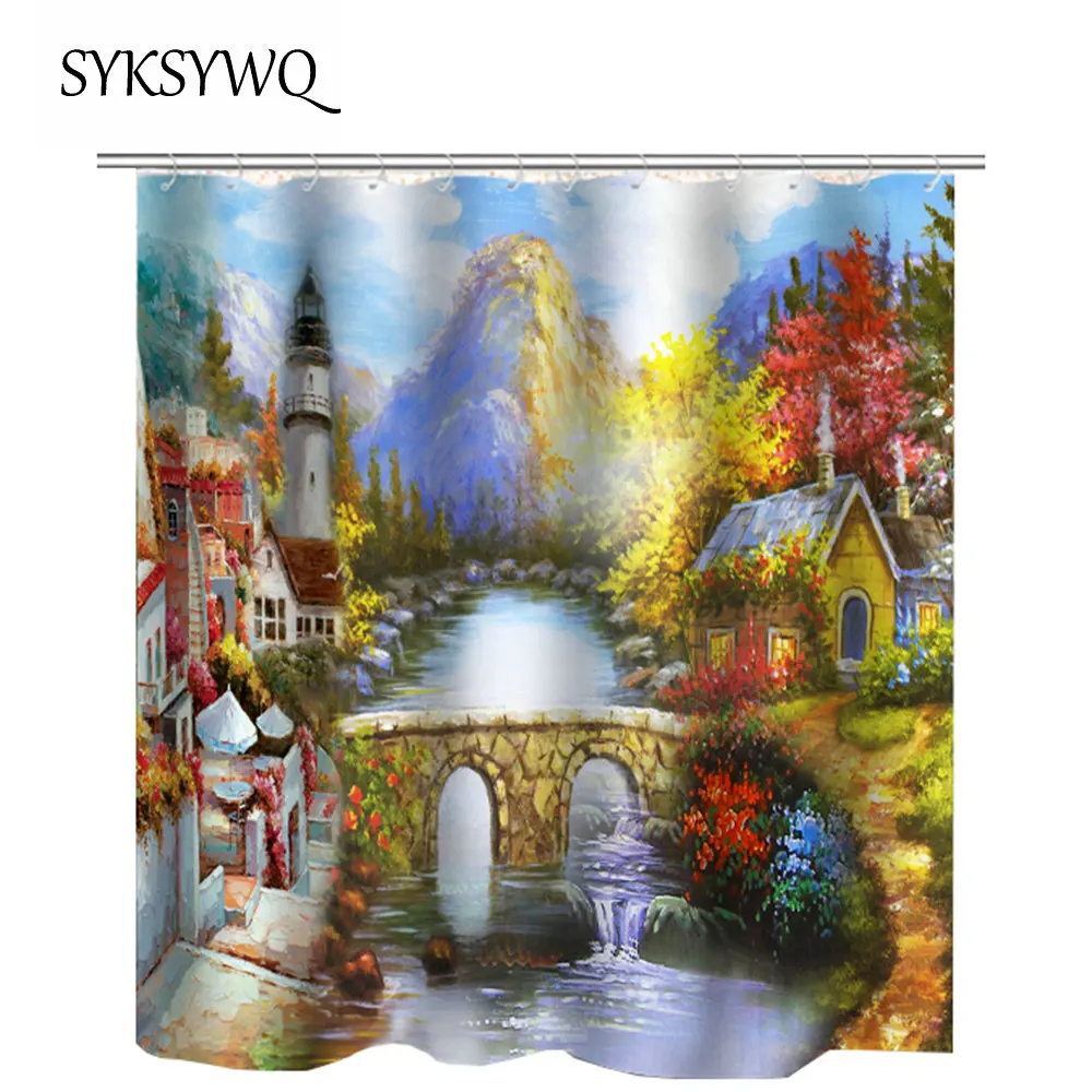 Занавеска для душа с рисунком цветов занавеска ванной комнаты крыльцо морская из