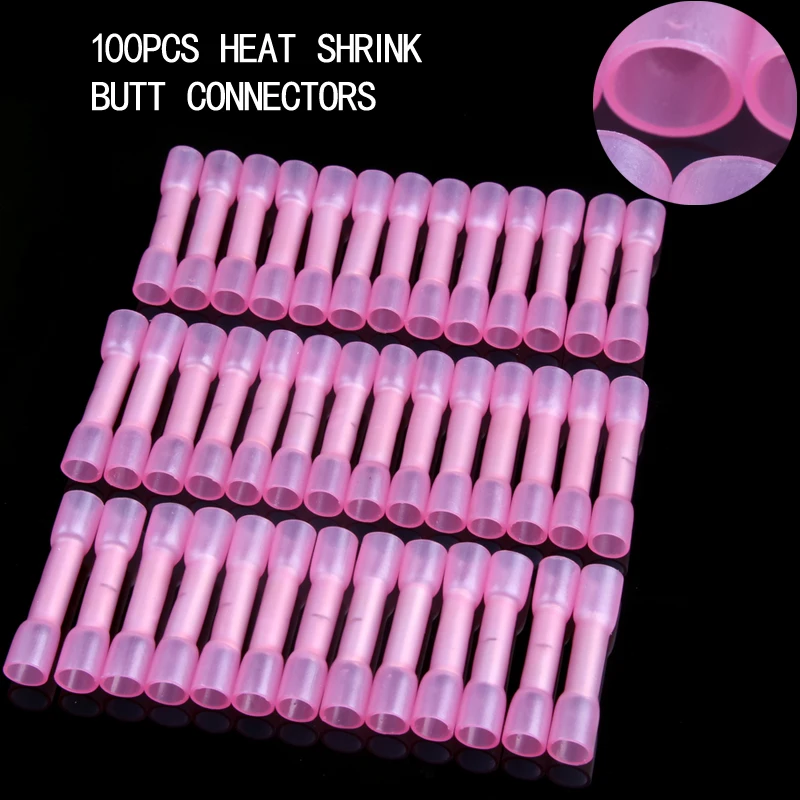 100pcs Waterproof&ampInsulated Heat Shrink Butt Terminal Connectors Electrical Cable Wire Connector Crimp Terminals For 0.5-1.5mm2 |