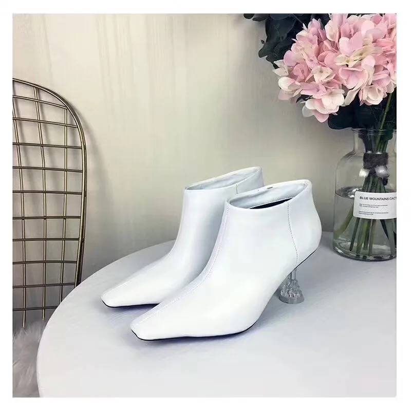 Silla liners/женские ботильоны из натуральной кожи на плоской подошве с квадратным носком; женские прозрачные ботинки на тонком каблуке в стиле знаменитостей
