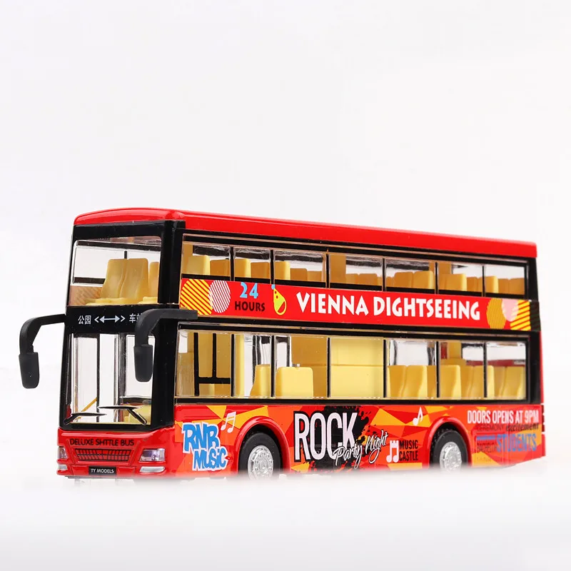 

Hong Kong Double-decker Bus 1/36 Model Metal Car Alloy Cars With Lights Sound Vehicles Toys Collection Gifts For Kids Children