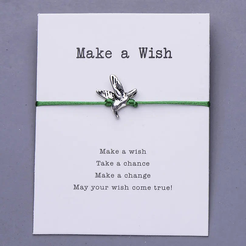 dark green with card Pipitree, сделай пожелание, птица, Чайка, очаровательный браслет, дружба, вдохновляющий подарок, красная струна, браслеты с пожеланиями, женские, мужские, детские ювелирные изделия - Окраска металла: dark green with card