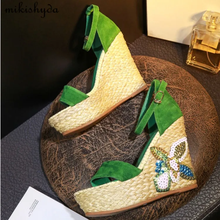 Женские сандалии на платформе эспадрильи толстой подошве модная обувь в полоску