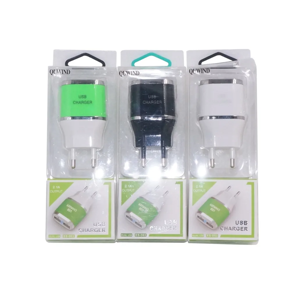 Quwind стены Зарядное устройство 5 В 2A Dual USB Адаптеры питания ЕС Plug 100 В-240 для Android IPhone 6