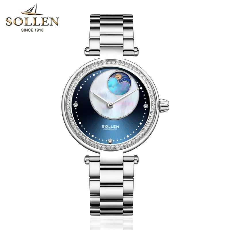 Роскошные брендовые автоматические механические часы SOLLEN женские