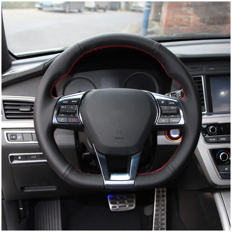 Lsrtw2017 углеродного волокна капота кожаный чехол рулевого колеса автомобиля для hyundai sonata подъем - Название цвета: black red wire