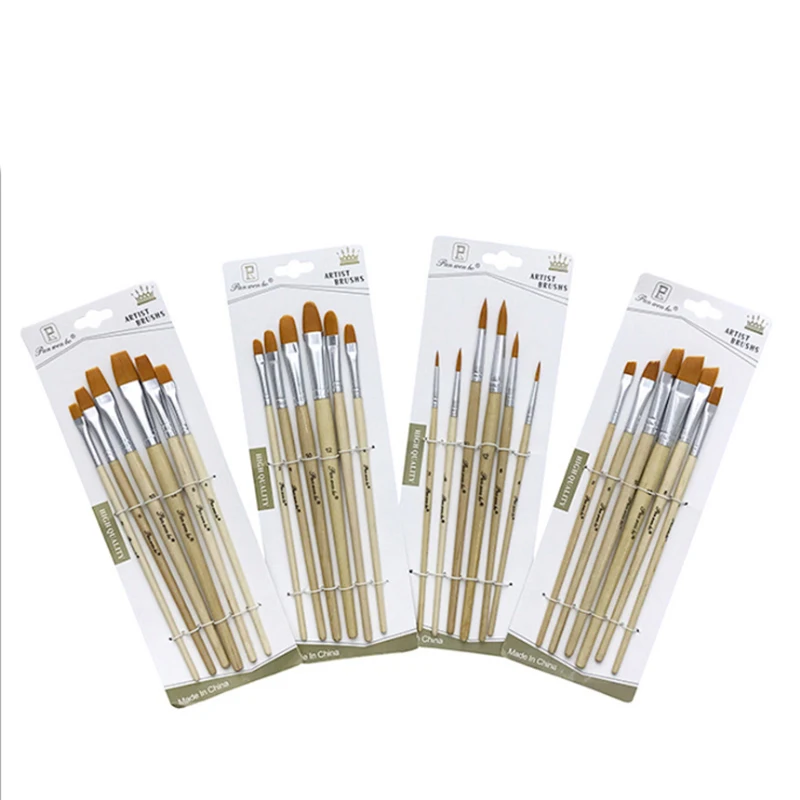 

6Pcs Nylon Lean Hair Painting Brushes Set Watercolor Oil Gouache Drawing Brush School Art Supplies