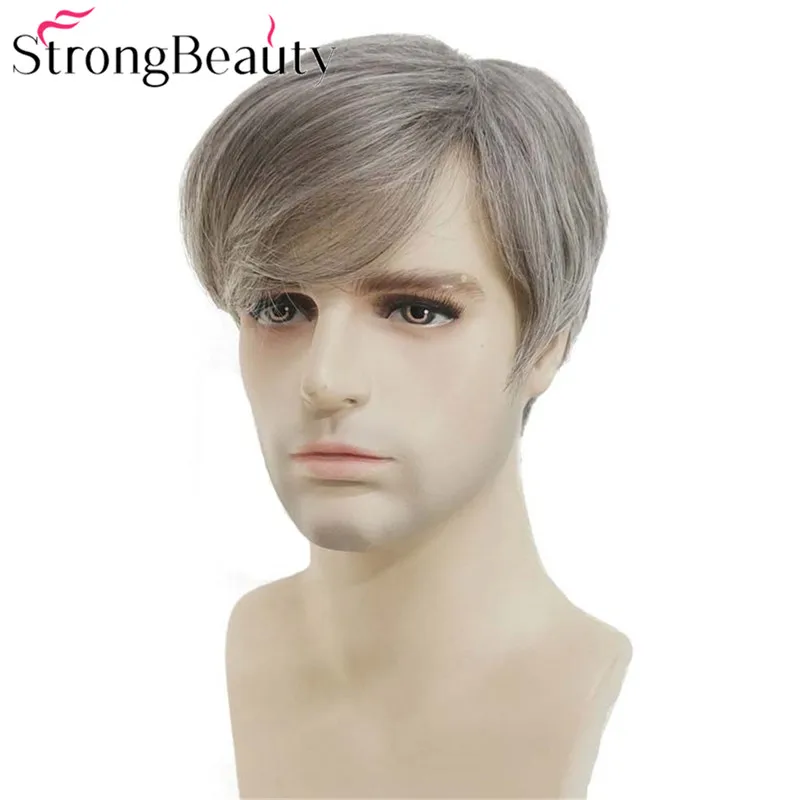 StrongBeauty мужской короткий парик серебристо-серый смешанный прямой синтетический