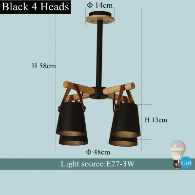 Black 4 Heads LukLoy простая модная Светодиодная потолочная люстра для гостиной, кованый железный светильник, крышка, осветительное приспособление, современная люстра для бревна - Цвет абажура: Black 4 Heads