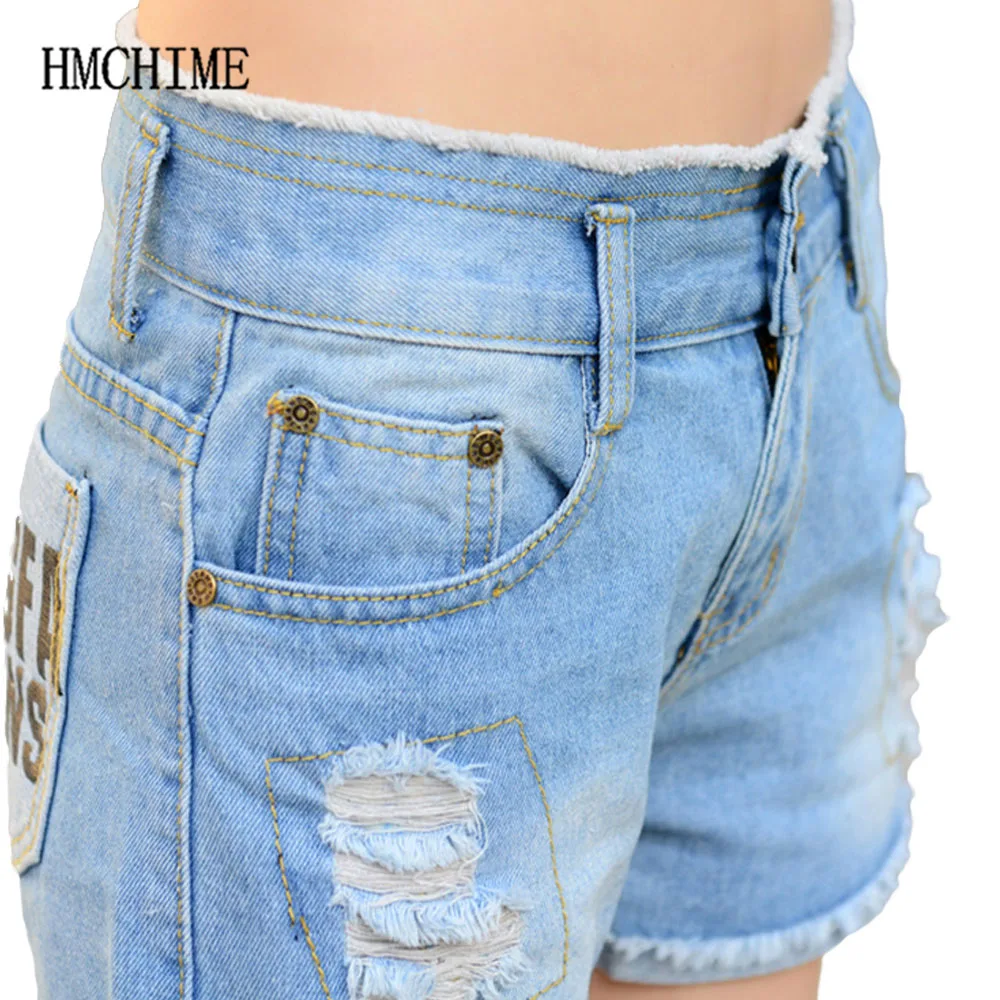 Plus Size Cowboy Denim Shorts Women Embroidery Letters Ripped Hole Bleached Female Short Jeans Zipper Fly Boyfriend G12 | Женская одежда