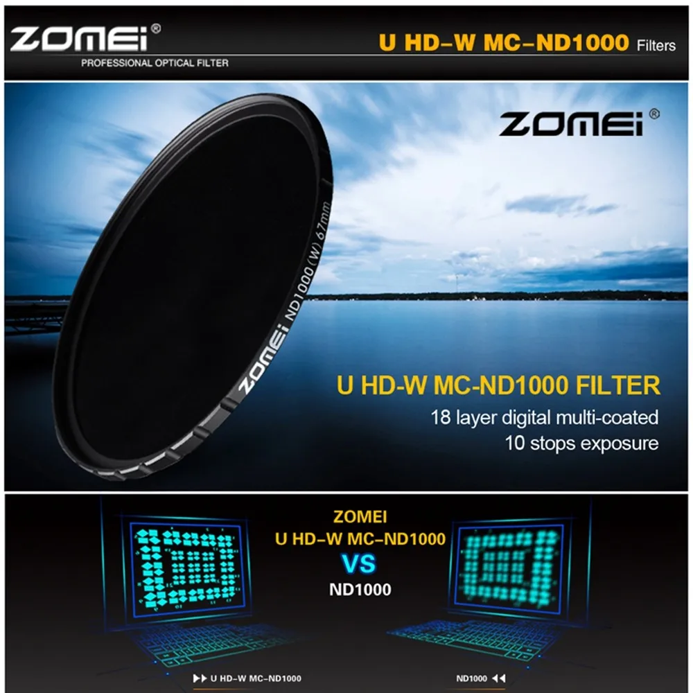 ZOMEI Оптическое стекло 10 STOP 52/58/67/72/77/82 мм ультра тонкий HD многослойный фильтр