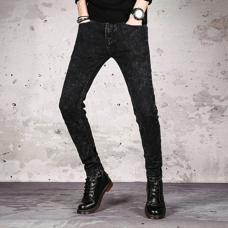 Autumn Men's Black Snow Washed Jeans Korean Young Men Skinny Casual Fashion Man Personal Slim Leisure Trousers Amazing Male Jean | Мужская