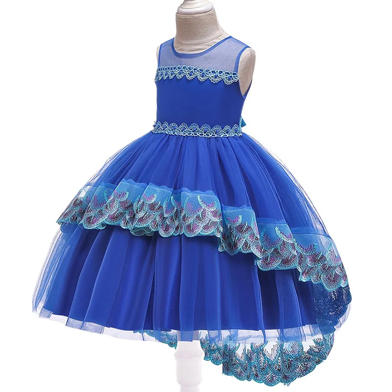royal blue Вечернее кружевное платье с цветочной вышивкой для девочек на свадьбу; платье для девочек; платье принцессы для первого причастия; костюм для малышей - Цвет: royal blue