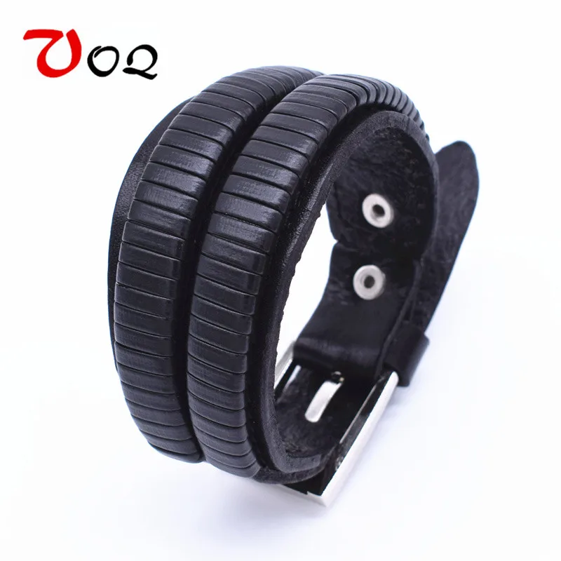 2016 мужские браслеты из натуральной кожи двойной широкий браслет и веревка для