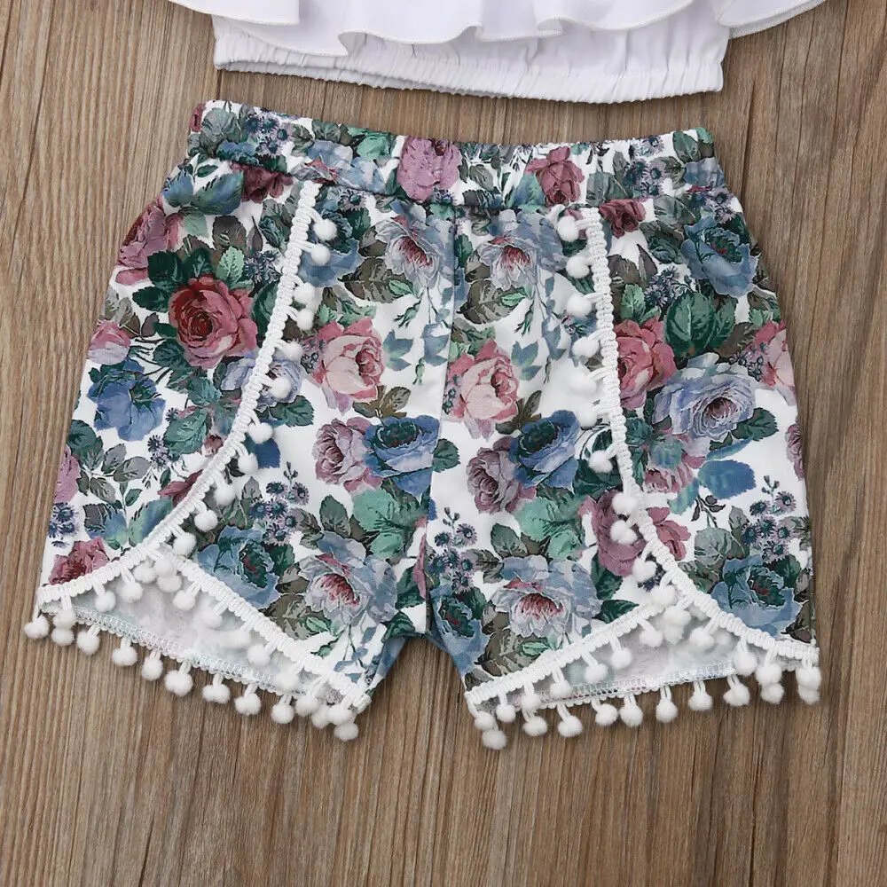 3 шт. детские летние шорты с оборками и цветочным принтом|Комплекты одежды для