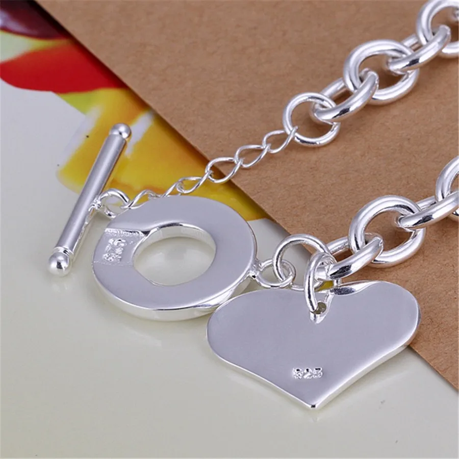 Элегантные Подвески в виде сердца серебряные браслеты с пряжкой на болтах модные