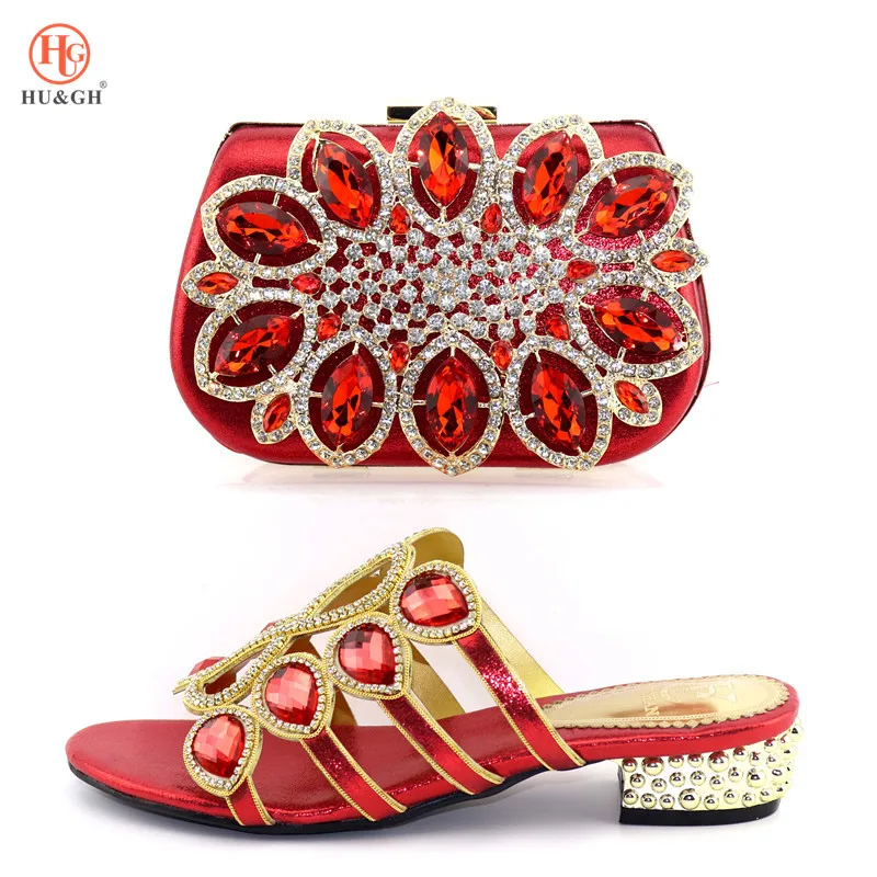 Новинка 2020 Итальянские женские туфли и сумки Красного кораллового цвета