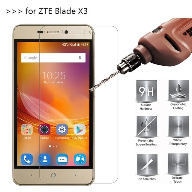 ZTE Blade X3 закаленное стекло для Защитная пленка экрана телефона 9H 2.5D D2 T620|Защитные