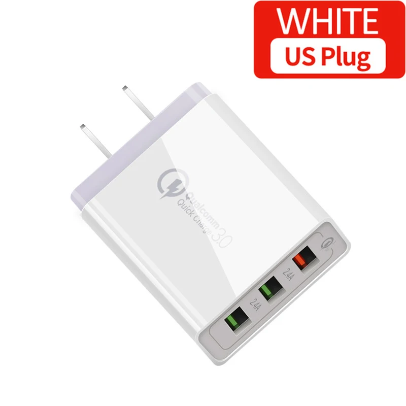 White US Plug Быстрое зарядное устройство QC 3,0 USB зарядное устройство EU/US Быстрая зарядка мульти разъем 3 порта 3A смарт-зарядное устройство для мобильного телефона для samsung S10 Xiaomi Mi9 - Тип штекера: White US Plug