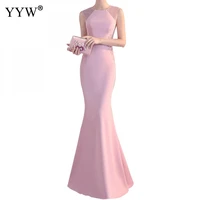 women mermaid evening dress elegant floor length solid long party gown sleeveless applique sexy prom dresses sexy robe de soiree