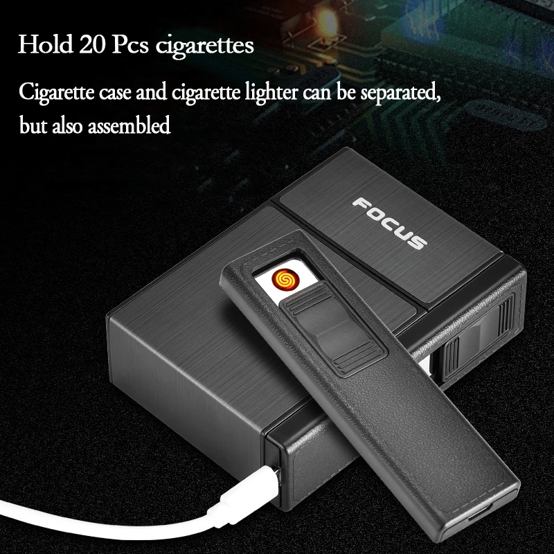 Чехол для сигарет USB зарядка коробка Защита от ветра зажигалка курения