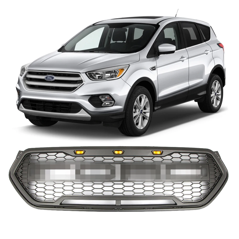 Серый передний бампер решетка для Ford Escape Kuga- гоночная верхняя решетка светодиодный гриль Raptor спортивный стиль с сотовой сеткой