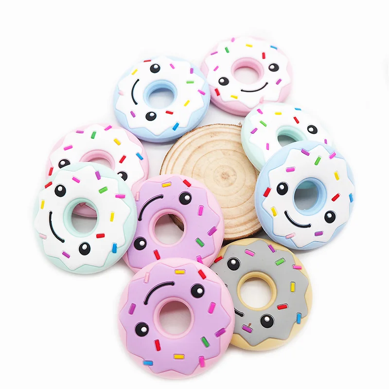 Chenkai 50PCS Silicone Smile Donut Baby Teether BPA Free Baby Pacifier Chain Pendant Accessories Food Grade Nursing Gifts